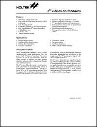 HT6030 datasheet: 3 in 12 decoder. 12-addresses, 0-data HT6030