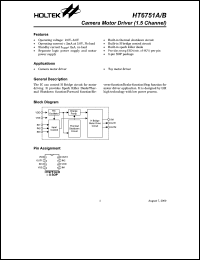 HT6751A datasheet: 1.5 channel camera motor driver HT6751A