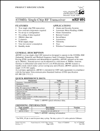 nRF401 datasheet: 433MHz Single chip RF transceiver nRF401