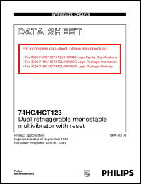 74HCT123PW datasheet: Dual retriggerable monostable multivibrator with reset 74HCT123PW