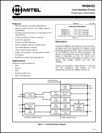 MH88422-3 datasheet: Line interface circuit with UK line impedance. Applications: interface to central office for DAA, modem, fax, answering machine and terminal equipment. MH88422-3