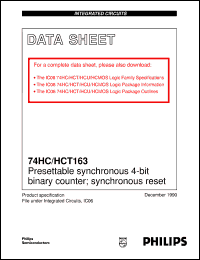 74HC163DB datasheet: Presettable synchronous 4-bit binary counter; synchronous reset 74HC163DB