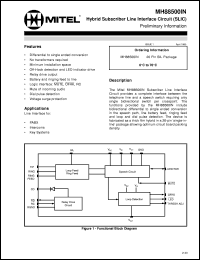 MH88500IN datasheet: Hybrid subscriber line interface circuit (SLIC) for PABX, intercoms and key systems applications. MH88500IN