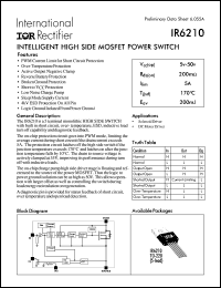 IR6210 datasheet: Intelligent high side mosfet power switch IR6210