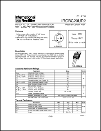 IRGBC20UD2 datasheet: Insulated gate bipolar transistor with ultrafast soft reconery diode IRGBC20UD2