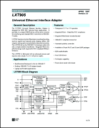 LXT905PC datasheet: Universal ethernet interface adapter LXT905PC