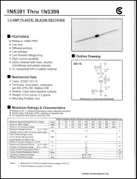 1N5397 datasheet: 1.5 AMP plastic silicon rectifier 1N5397