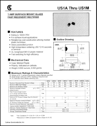 US1M datasheet: 1AMP Surface mount glass fast recovery rectifier US1M