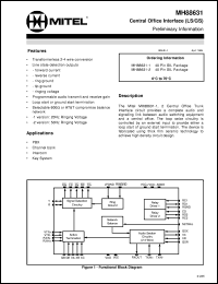 MH88631-1 datasheet: Central office interface (LS/GS) with 20Hz ringing voltage. Applications: PBX interface to central office, channel bank, intercom, key systems. MH88631-1
