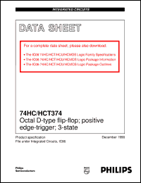 74HCT374U datasheet: Octal D-type flip-flop; positive edge-trigger; 3-state 74HCT374U