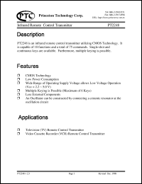 PT2248-SN datasheet: Infraraded remote controle transmitter PT2248-SN