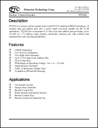 PT2262-IR datasheet: Remote control encoder PT2262-IR