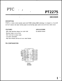 PT2275 datasheet: Decoder PT2275