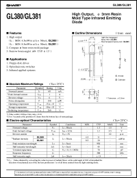 GL381 datasheet: High output,3mm resin mold type infrared emitting diode GL381