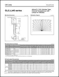 GL5EG40 datasheet: 5mm(T-1 3/4),cylinder type,colored transparency LED lamps for indicator GL5EG40