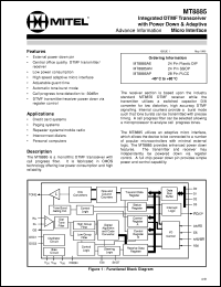 MT8885AE datasheet: Integrated DTMF transiver with power down and adaptive micro interface. MT8885AE