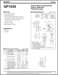 GP1S39 datasheet: Subminiature,double-phase output,wide gap photointerrupter GP1S39