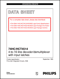 74HCT4514PW datasheet: 4-to-16 line decoder/demultiplexer with input latches 74HCT4514PW