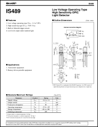 IS489 datasheet: Low voltage operating type,high sensitivity OPIC light detector IS489