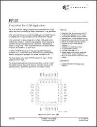 RF137 datasheet: Transceiever for GSM application RF137