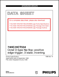 74HC534D datasheet: Octal D-type flip-flop; positive edge-trigger; 3-state; inverting 74HC534D
