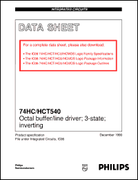 74HC540D datasheet: Octal buffer/line driver; 3-state; inverting 74HC540D