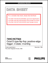 74HC564D datasheet: Octal D-type flip-flop; positive-edge trigger; 3-state; inverting 74HC564D