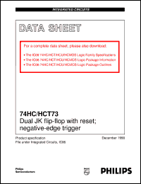 74HCT73N datasheet: Dual JK flip-flop with reset; negative-edge trigger 74HCT73N