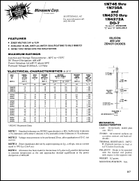 1N749 datasheet: Zener Voltage Regulator Diode 1N749