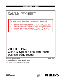 74HCT175PW datasheet: quad D-type flip-flop with reset; positive-edge trigger 74HCT175PW