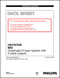 HEF4076BPB datasheet: Quadruple D-type register with 3-state outputs HEF4076BPB