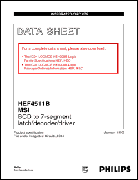 HEF4511BPB datasheet: BCD to 7-segment latch/decoder/driver HEF4511BPB