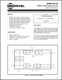 MH89728 datasheet: M8972 loop extender circuit. Applications: digital subscriber lines, digital PABX line cards and telephone sets, high speed, limited distance modem, ISDN U-interface. MH89728
