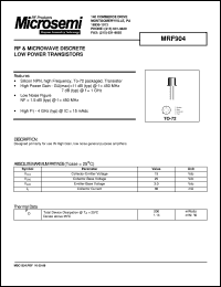 MRF904 datasheet: RF NPN Transistor MRF904