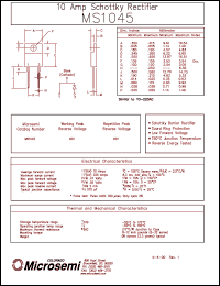 MS1045 datasheet: Schottky Rectifier MS1045