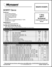 MSAFA1N100P3 datasheet: N Channel MOSFET MSAFA1N100P3