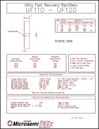 UF110 datasheet: Ultra Fast Rectifier (less than 100ns) UF110