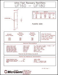 UF160 datasheet: Ultra Fast Rectifier (less than 100ns) UF160