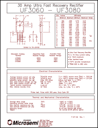 UF3070 datasheet: Ultra Fast Rectifier (less than 100ns) UF3070