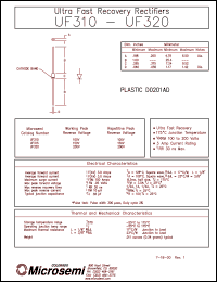 UF320 datasheet: Ultra Fast Rectifier (less than 100ns) UF320