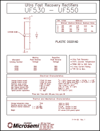 UF530 datasheet: Ultra Fast Rectifier (less than 100ns) UF530