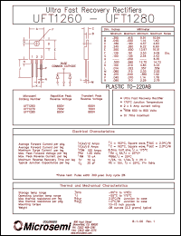 UFT1270 datasheet: Ultra Fast Rectifier (less than 100ns) UFT1270