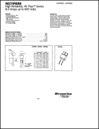 UHVP802 datasheet: Ultra Fast Rectifier (less than 100ns) UHVP802