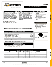 UPR60 datasheet: Ultra Fast Rectifier (less than 100ns) UPR60