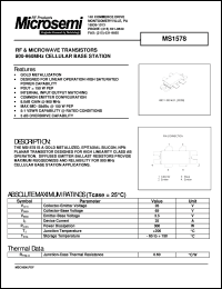 MS1578 datasheet: RF NPN Transistor MS1578