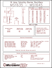 MS1635 datasheet: Schottky Rectifier MS1635