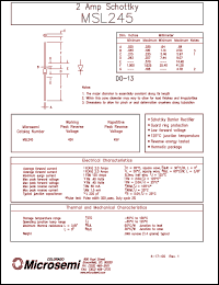 MSL245 datasheet: Schottky Rectifier MSL245