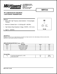 MRF544 datasheet: RF NPN Transistor MRF544