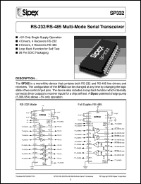 SP332CT datasheet: RS-232/RS-485 multi-mode serial transceiver SP332CT