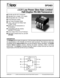 SP3483CN datasheet: +3.3V low power slew rate limited half-duplex RS-485 transceiver SP3483CN